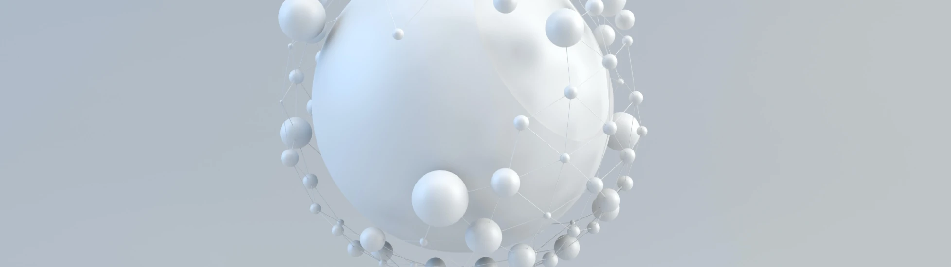 abstract render of an atom in shades of white