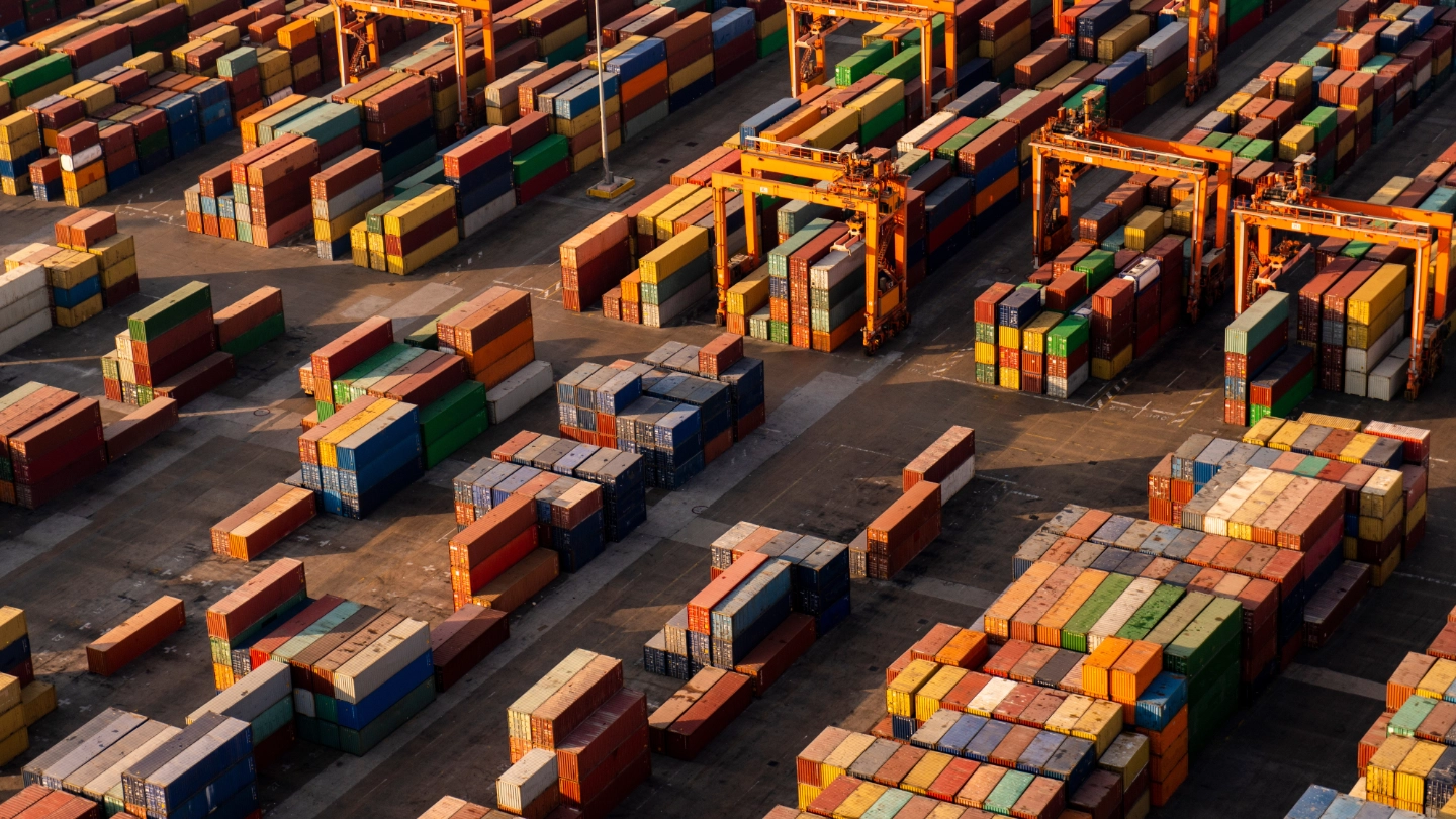 Aerial view of shipping containers in docks image