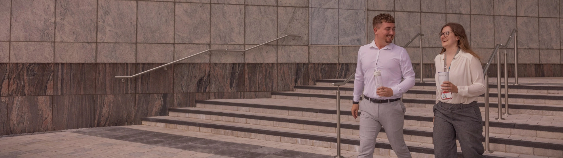 Woman and man walking